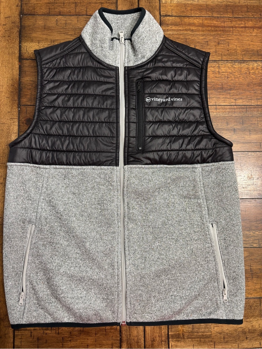 Vineyard Vines Black Quilted & Gray Fleece Zip Vest